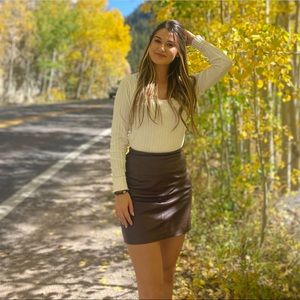 Burgundy faux leather skirt
